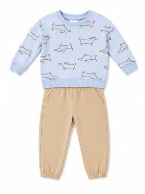 NWT Member’s Mark Baby Boy 2 Piece Outfit Set Size 12 Months Blue Dachshund